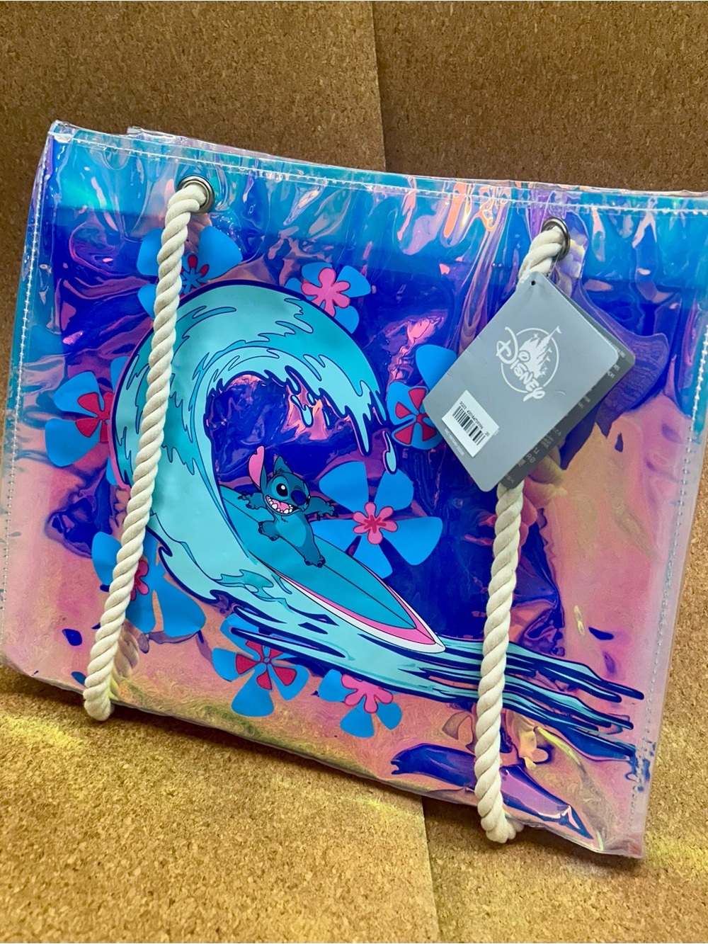 Disney Iridescent Lilo & Stitch Surf Tote in Blue and Pink